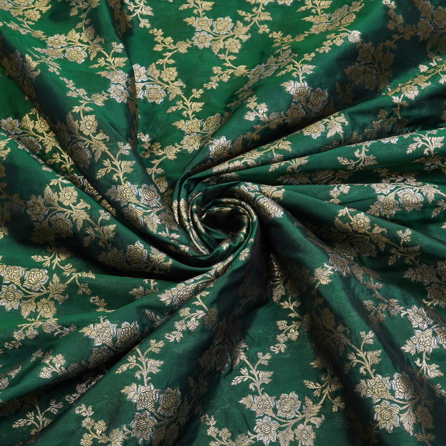 Emerald Green Floral Banarasi Fabric