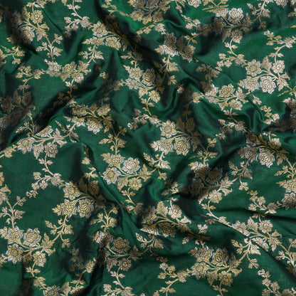 Emerald Green Floral Banarasi Fabric