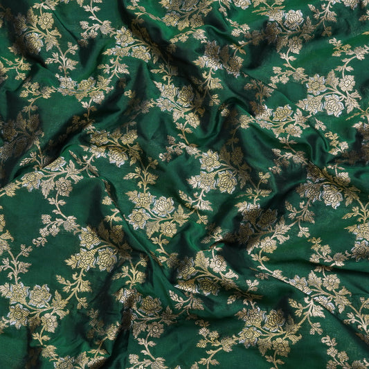 Emerald Green Floral Banarasi Fabric