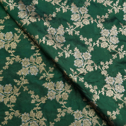 Emerald Green Floral Banarasi Fabric