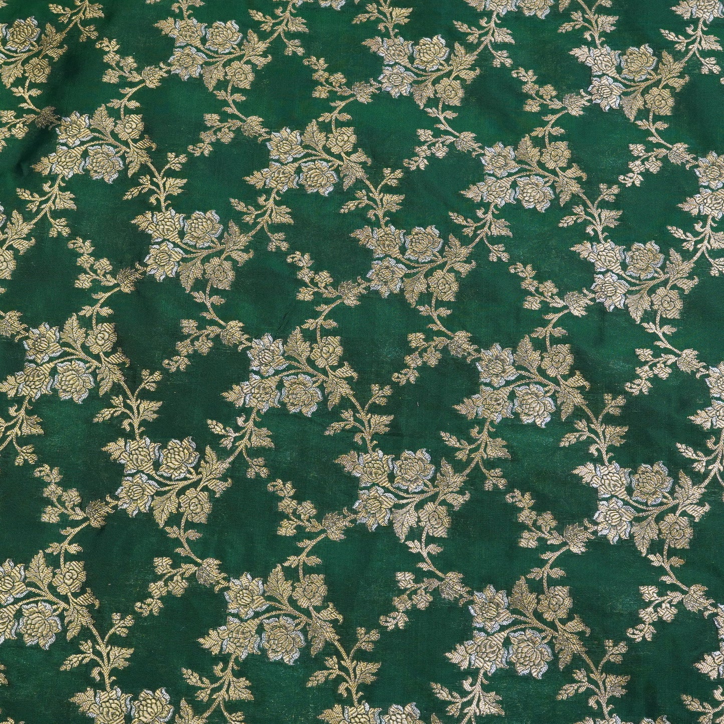 Emerald Green Floral Banarasi Fabric