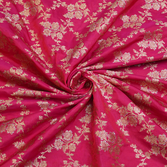 Rani Pink Floral Banarasi Fabric
