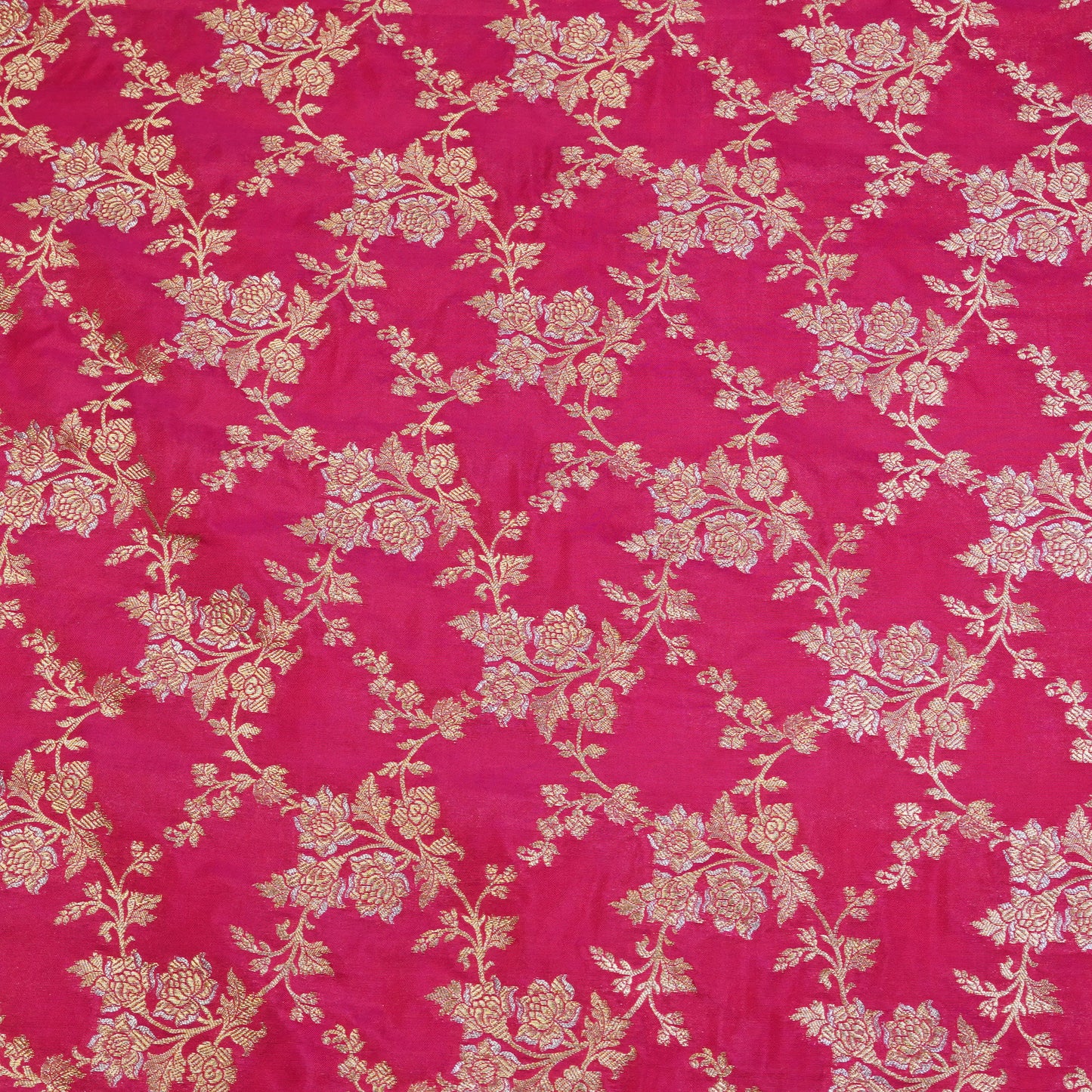 Rani Pink Floral Banarasi Fabric