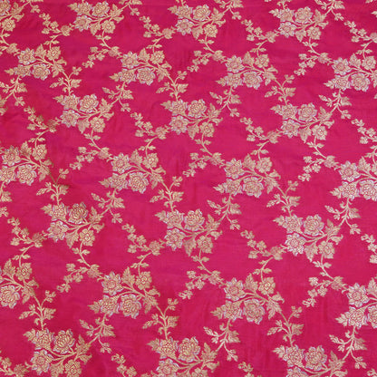 Rani Pink Floral Banarasi Fabric