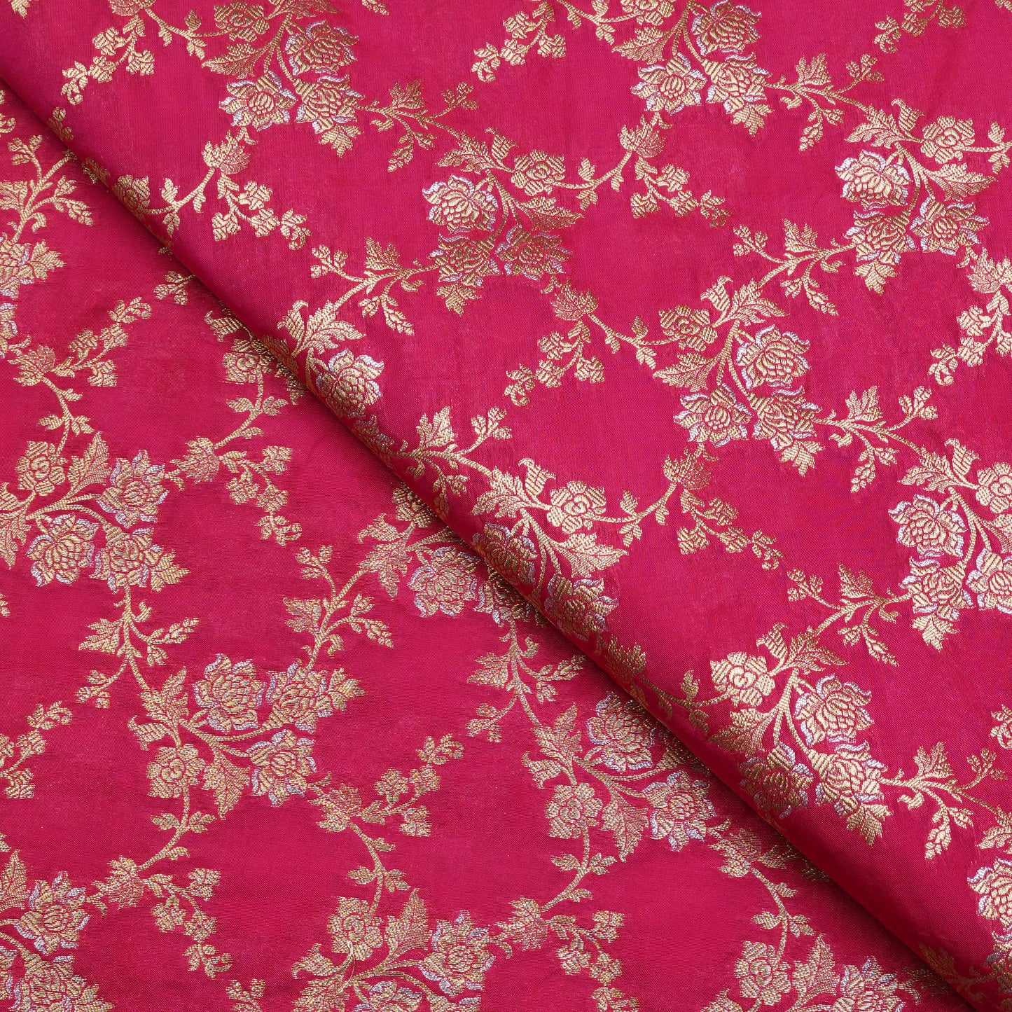 Rani Pink Floral Banarasi Fabric