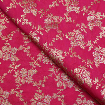 Rani Pink Floral Banarasi Fabric