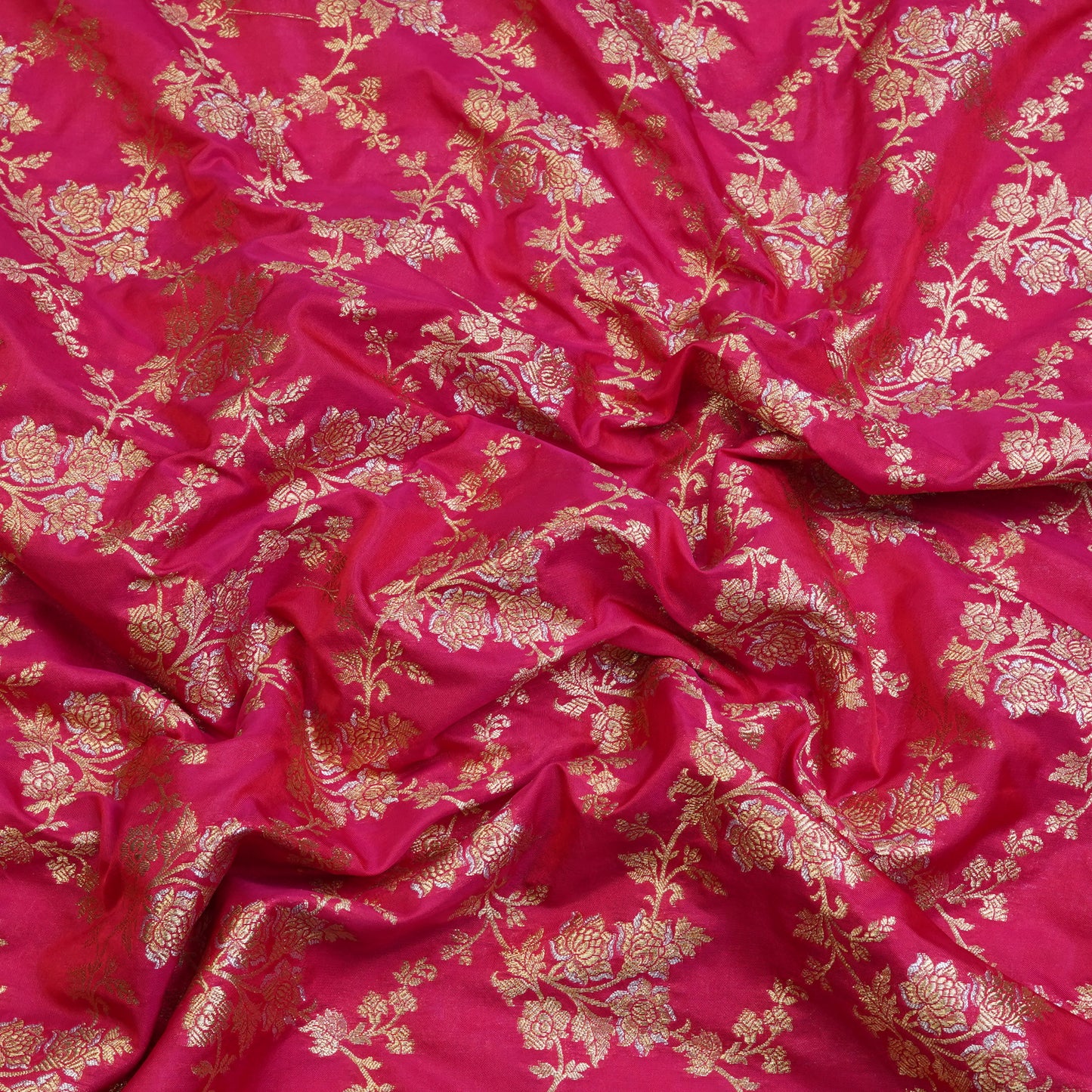 Rani Pink Floral Banarasi Fabric