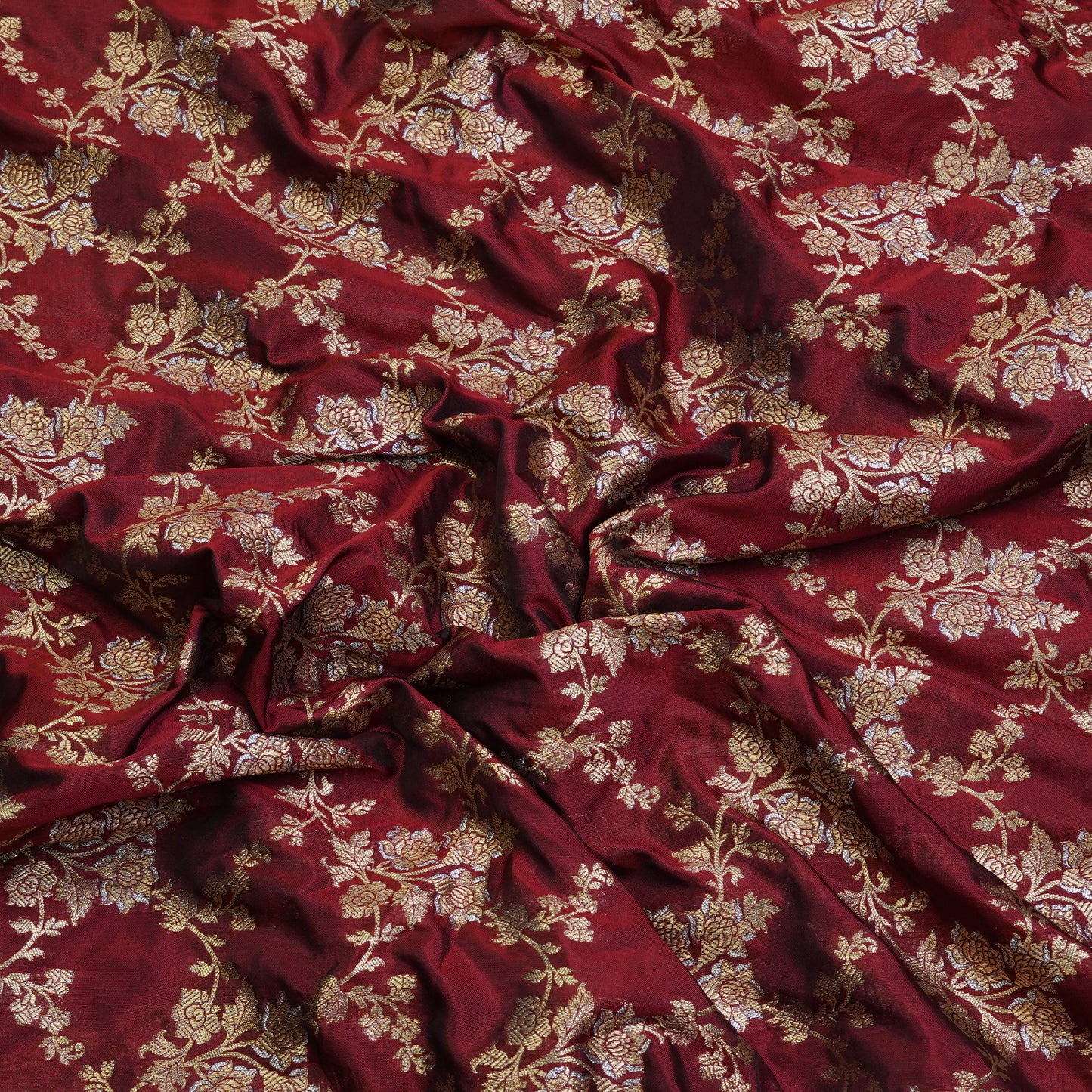 Classic Red Floral Banarasi  Fabric