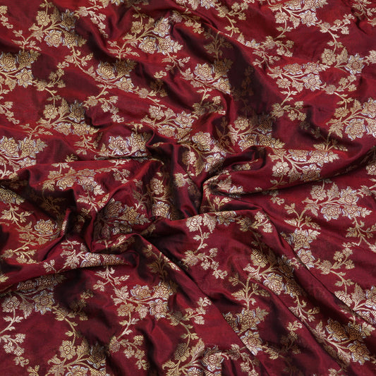 Classic Red Floral Banarasi  Fabric