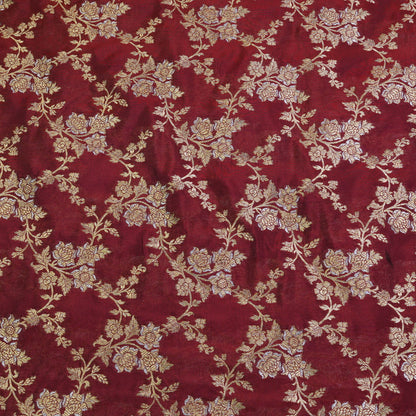Classic Red Floral Banarasi  Fabric
