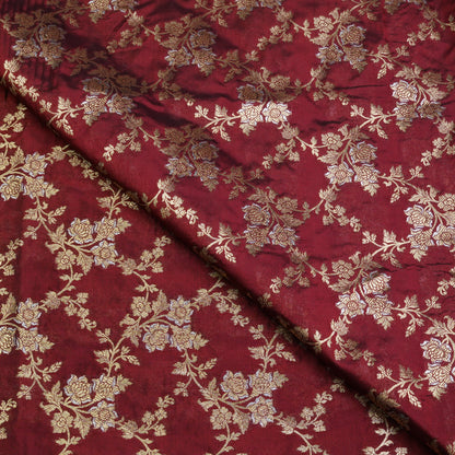 Classic Red Floral Banarasi  Fabric