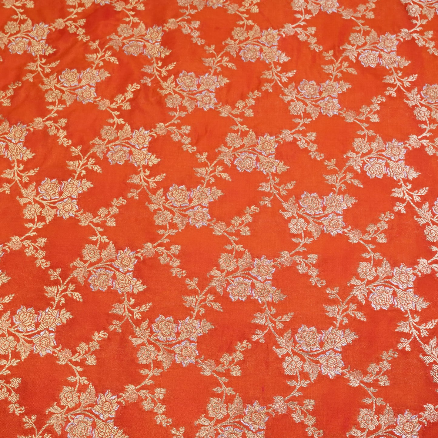 Orange Floral Banarasi Fabric