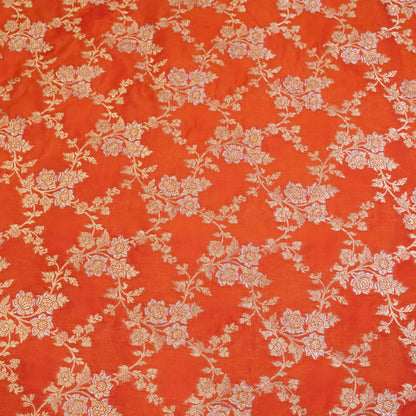 Orange Floral Banarasi Fabric