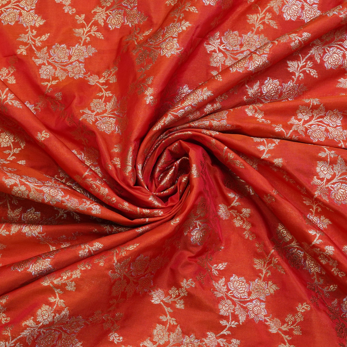 Orange Floral Banarasi Fabric