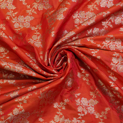 Orange Floral Banarasi Fabric