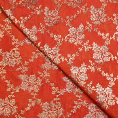 Orange Floral Banarasi Fabric