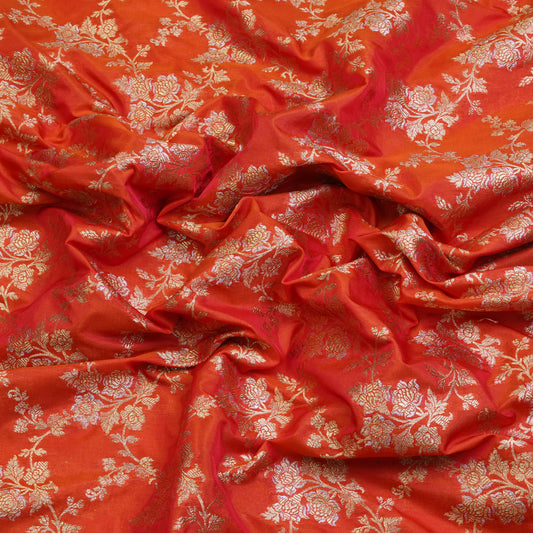 Orange Floral Banarasi Fabric