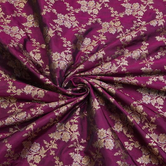 Royal Wine Floral Banarasi Fabric