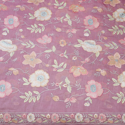 Dusty Pink Floral Embroidered Mul chanderi .
