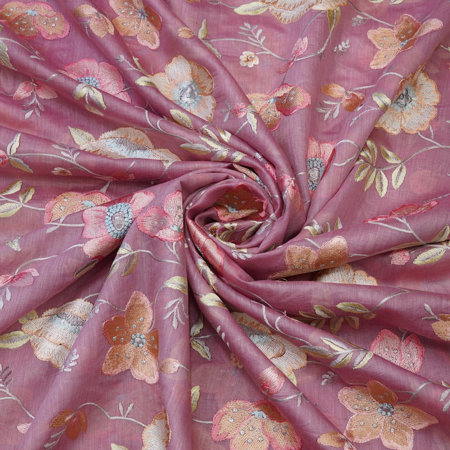 Dusty Pink Floral Embroidered Mul chanderi .