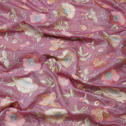 Dusty Pink Floral Embroidered Mul chanderi .