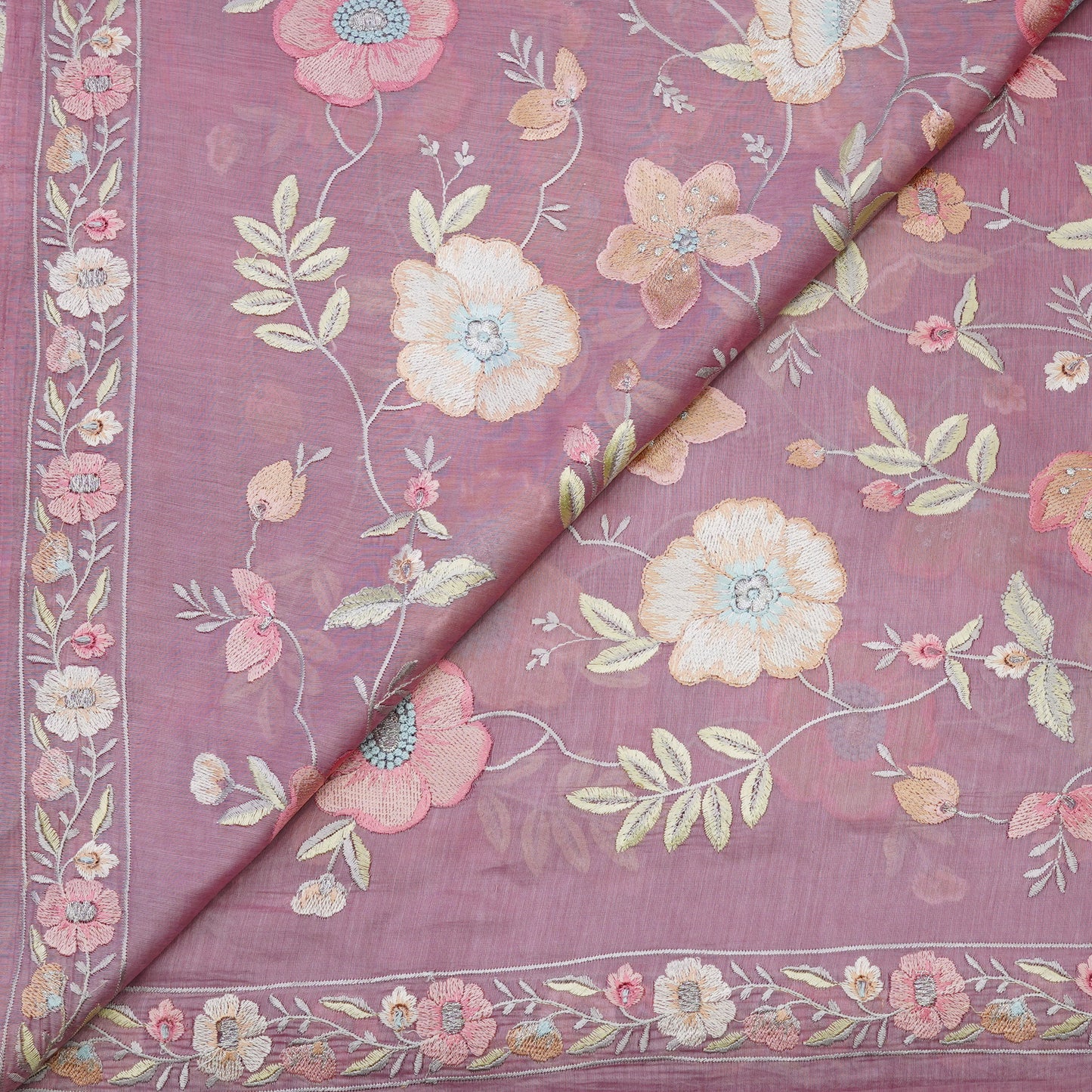 Dusty Pink Floral Embroidered Mul chanderi .