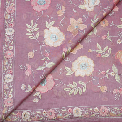 Dusty Pink Floral Embroidered Mul chanderi .