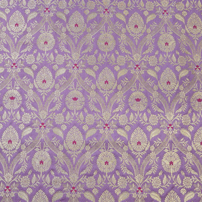 Lavender Floral Zari Banarasi Fabric