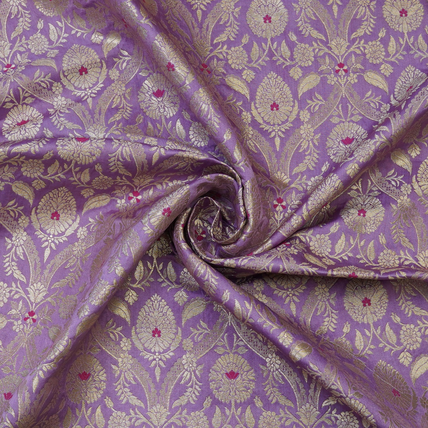 Lavender Floral Zari Banarasi Fabric