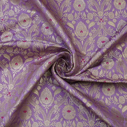 Lavender Floral Zari Banarasi Fabric