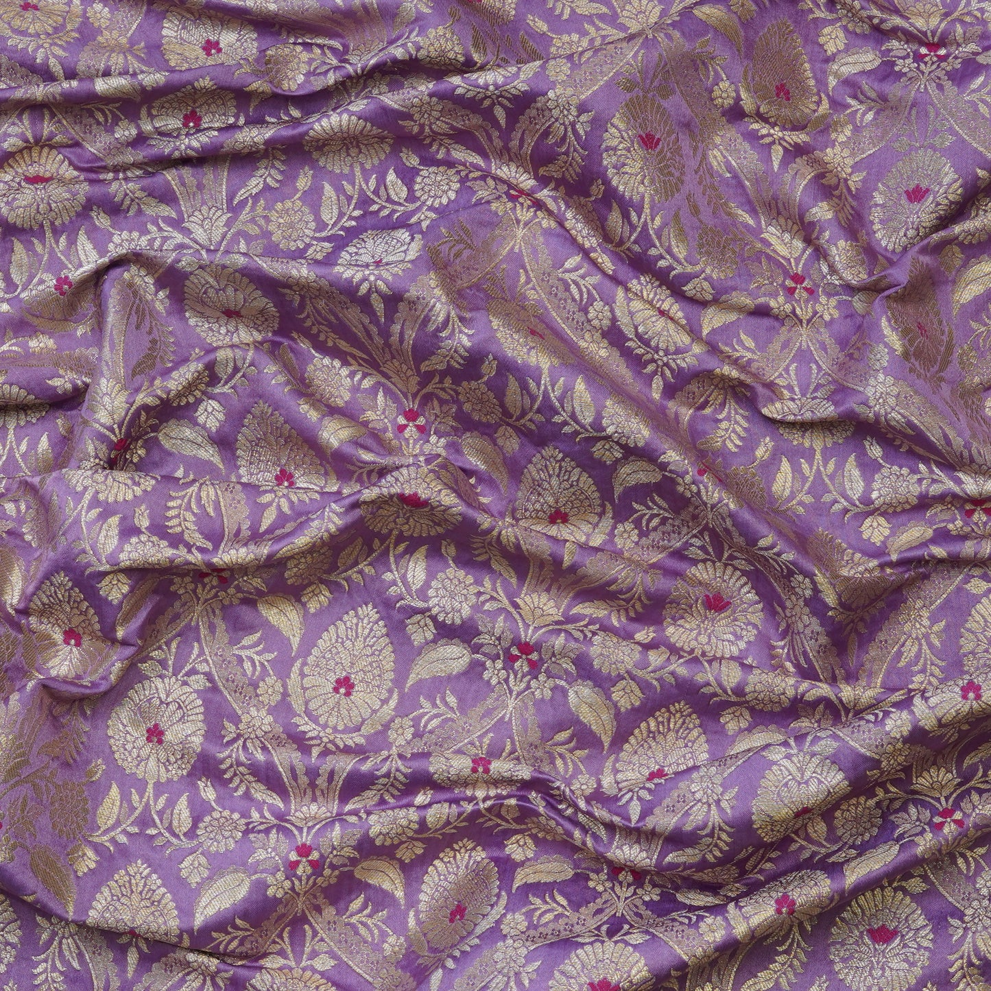 Lavender Floral Zari Banarasi Fabric