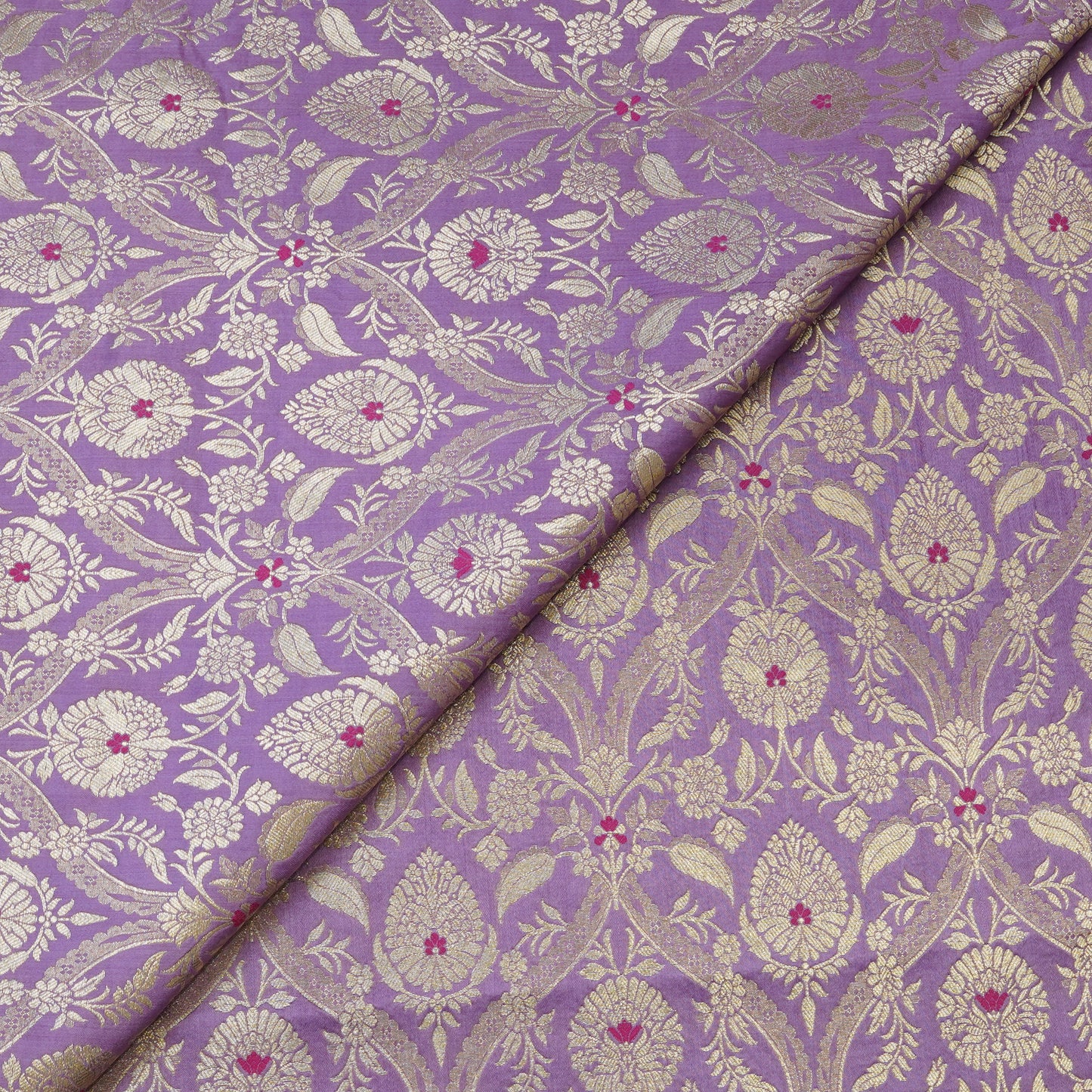 Lavender Floral Zari Banarasi Fabric