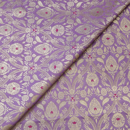 Lavender Floral Zari Banarasi Fabric