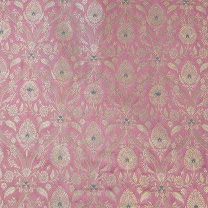 Blush Pink Floral Zari Banarasi Fabric