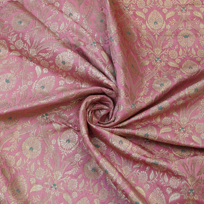 Blush Pink Floral Zari Banarasi Fabric