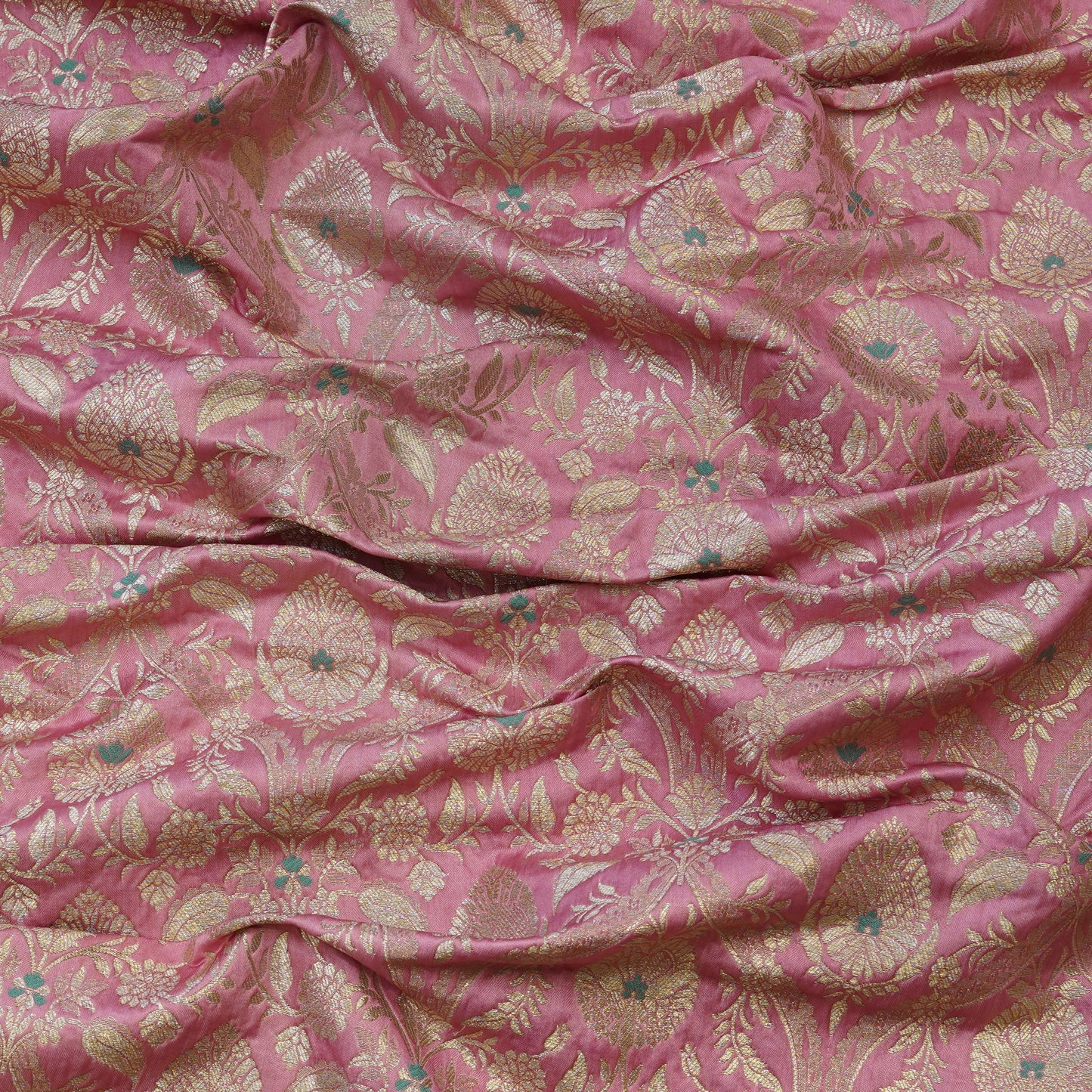 Blush Pink Floral Zari Banarasi Fabric