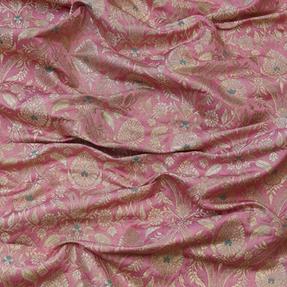 Blush Pink Floral Zari Banarasi Fabric