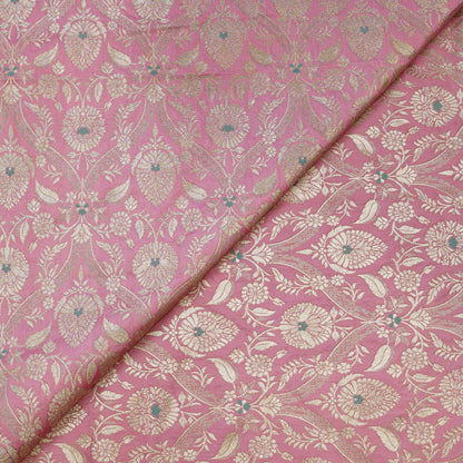 Blush Pink Floral Zari Banarasi Fabric