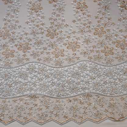 Premium Silver & Rose Gold Floral Embroidered Fabric.