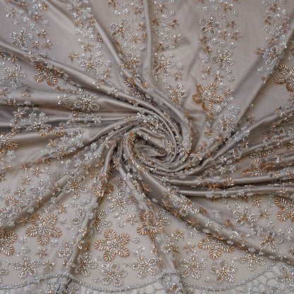 Premium Silver & Rose Gold Floral Embroidered Fabric.