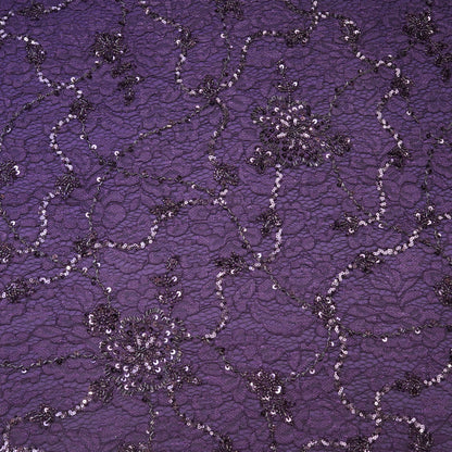 Royal Purple Lace Sequin Embroidered Fabric.