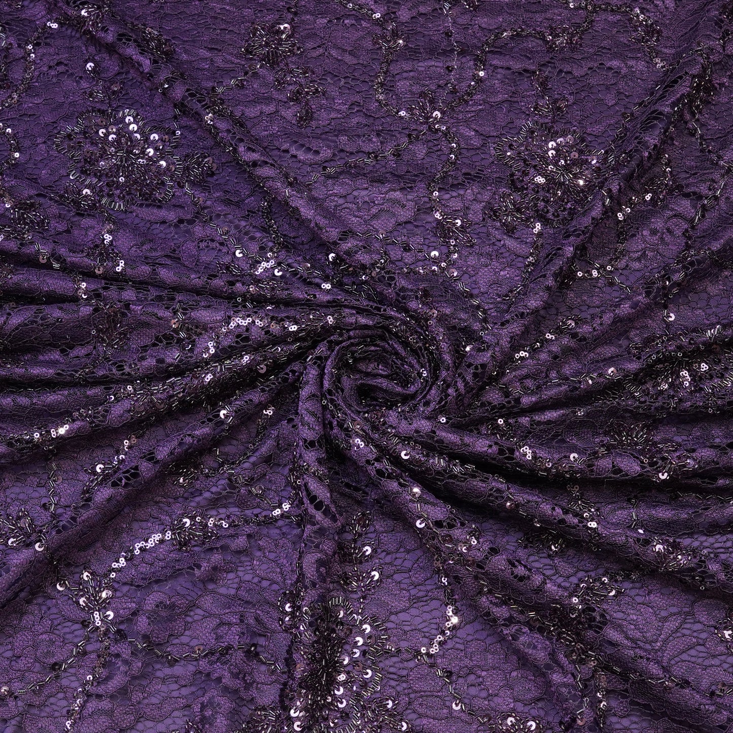 Royal Purple Lace Sequin Embroidered Fabric.