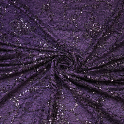 Royal Purple Lace Sequin Embroidered Fabric.