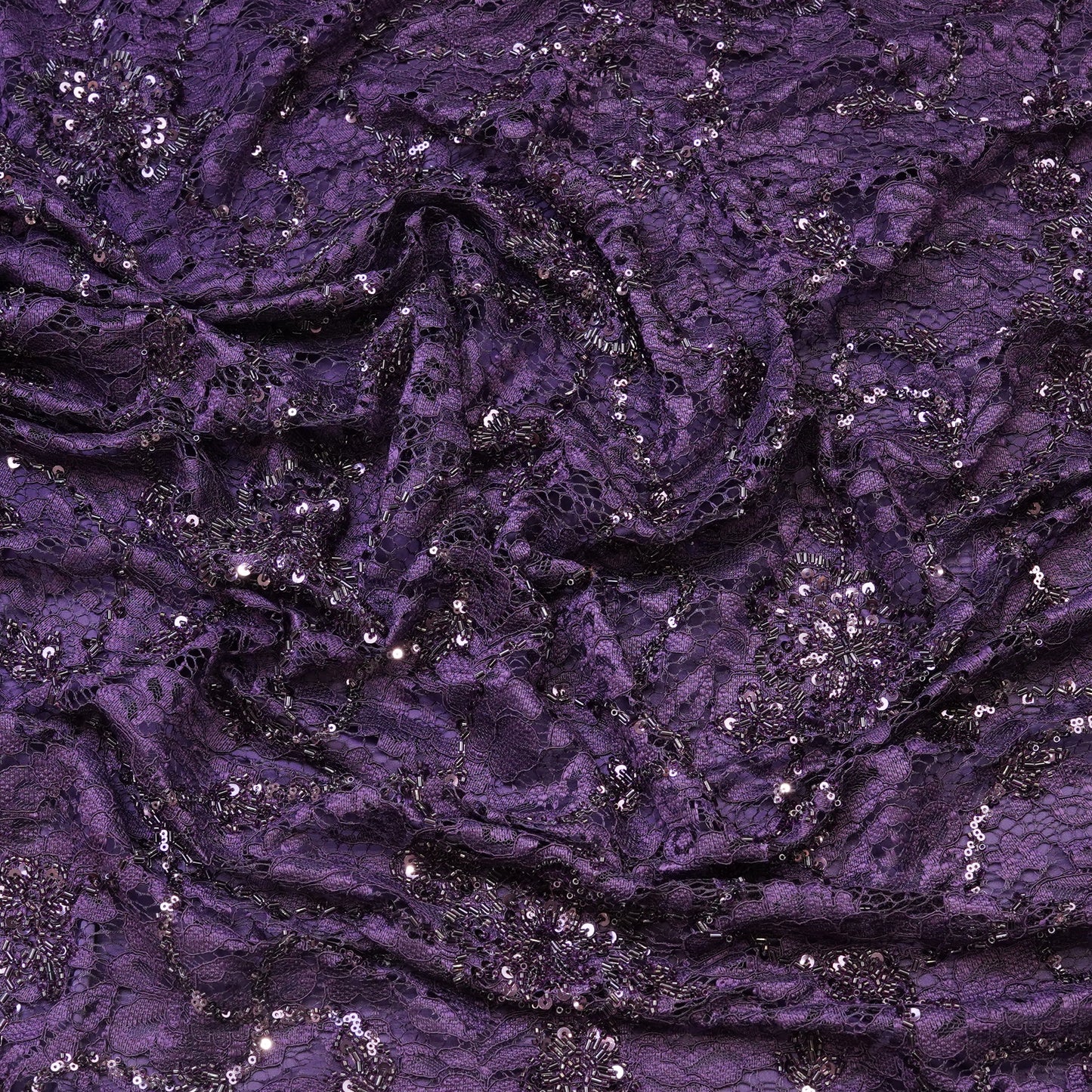 Royal Purple Lace Sequin Embroidered Fabric.