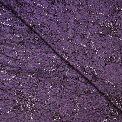 Royal Purple Lace Sequin Embroidered Fabric.