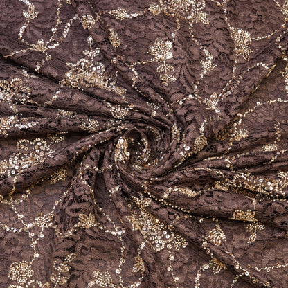 Premium Taupe Lace Gold Embroidered Fabric.