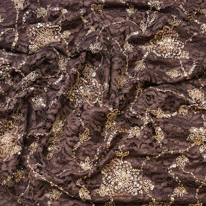 Premium Taupe Lace Gold Embroidered Fabric.