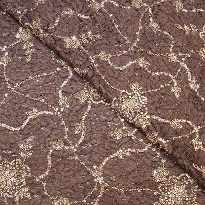 Premium Taupe Lace Gold Embroidered Fabric.
