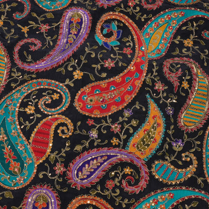 Premium Black Multicolor Paisley Embroidered Fabric.