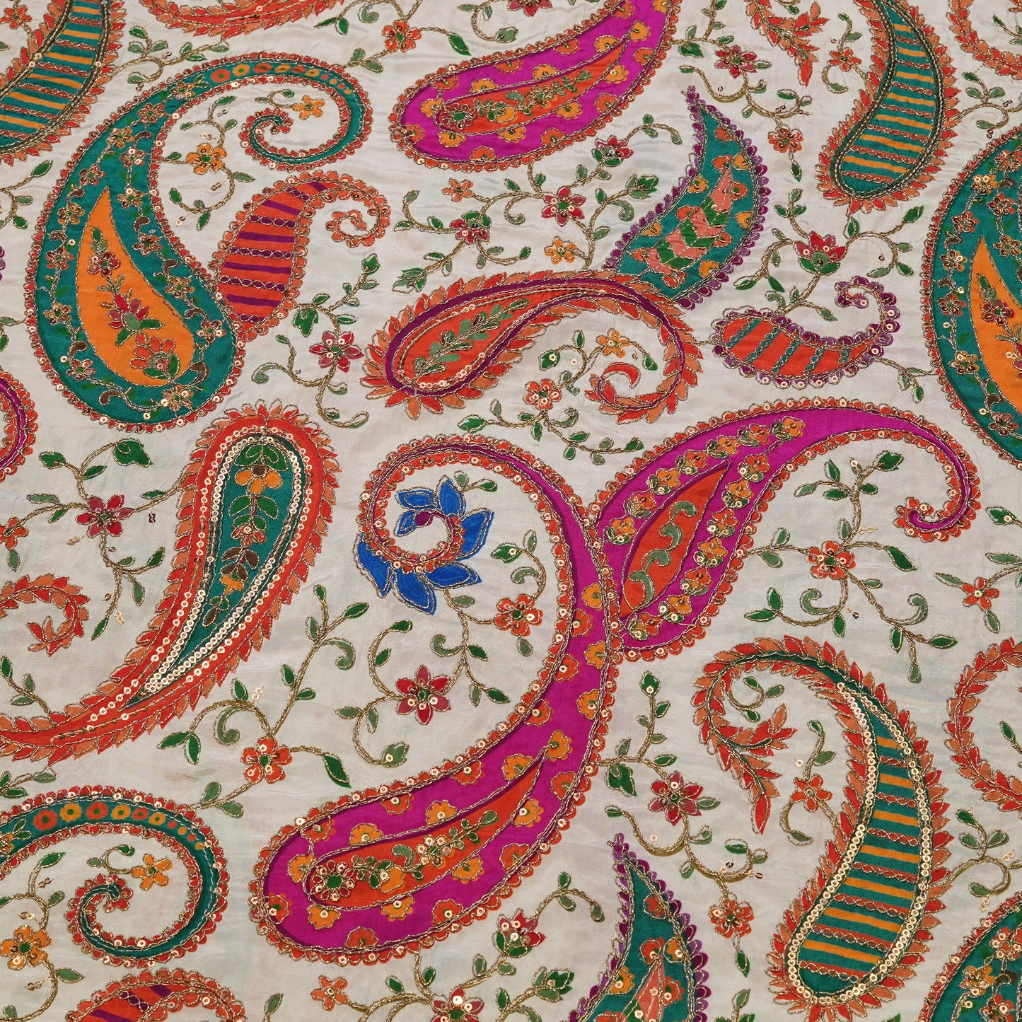 Multicolor Paisley Embroidery Fabric.